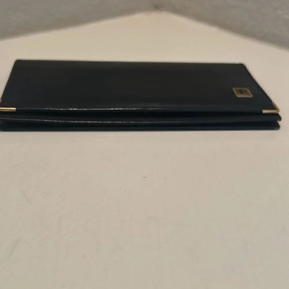 Dunhill Foldover Long Wallet Black Leather Checkbook Cardholder Travel Buisness